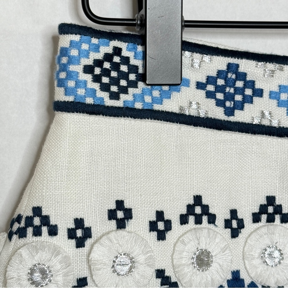 Alexis Embroidered Mini Skirt Lucille Western Scandi Boho Blue White SZ Medium - Picture 7 of 16